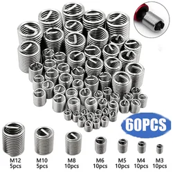 60Pcs Wire Thread Insert Set 304 Stainless Steel Thread Insert Spiral Wire Screws Sleeve Wear Repair Kit M3 M4 M5 M6 M8 M10 M12