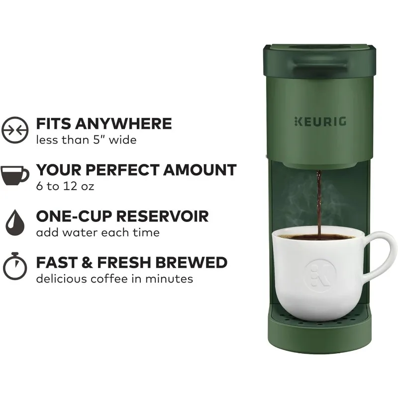 ماكينة صنع القهوة Keurig K-Mini Single Service K-Cup Pod، حجم المشروب من 6 إلى 12 أونصة، مع مساحة تخزين سلكية، مثالية للمساحات الصغيرة، أخضر دائمًا