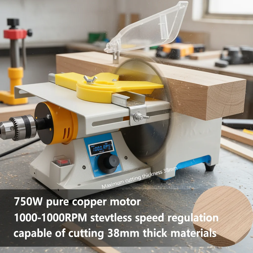 

750W Table Saw with Variable Speed, 6 Inch Multi-Function Wood Cutting Tool with Flexible Shaft & Drill Chuck, 110V US Plug