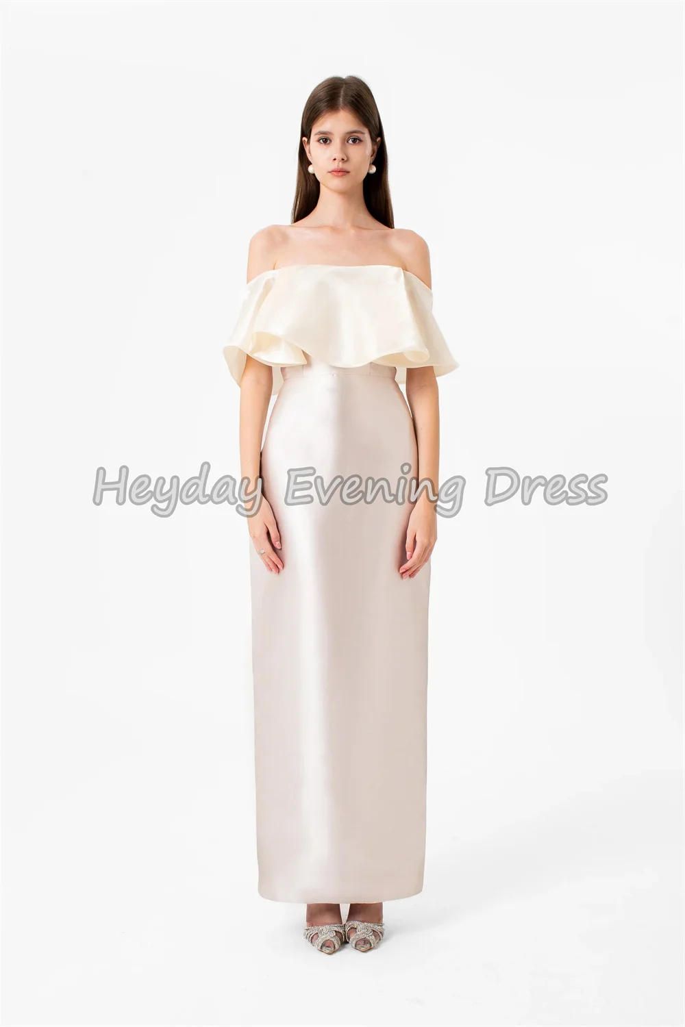 Heyday ساتان مستقيم بدون حمالات طول الكاحل فساتين سهرة سعودية بسيطة للنساء 2025 فستان حفلات مكشوف الكتفين #4