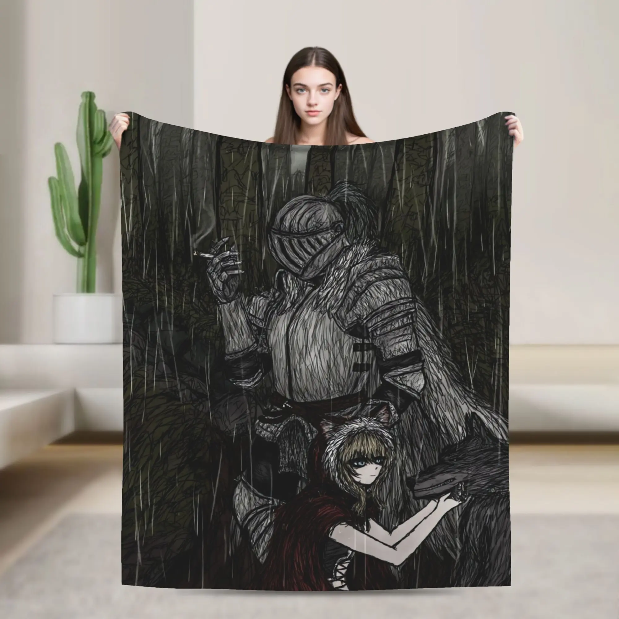 Game Black Souls Anime Flannel Blanket  Soft Durable Throw Blanket for Home Decor Travel Office Novelty Bedspread Sofa Bed Cover