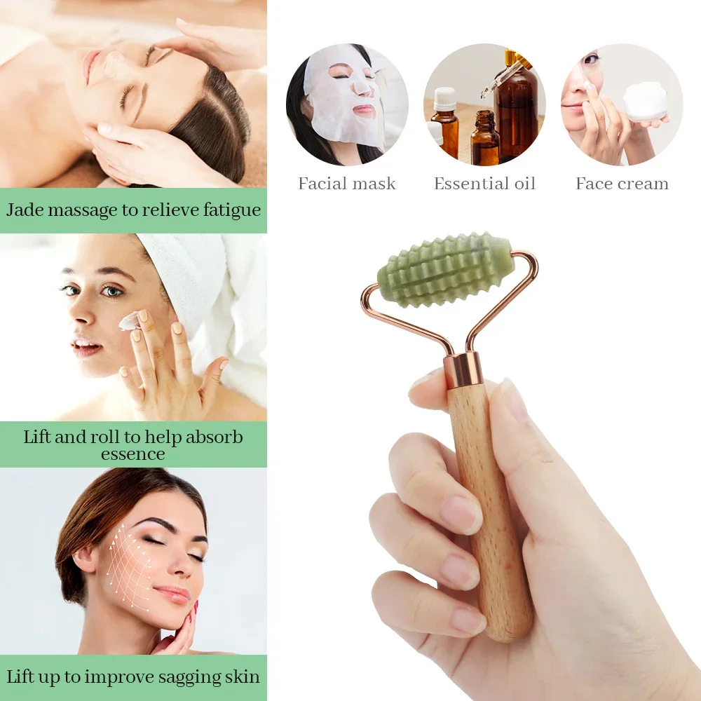 Gua Sha Face Massager Jade Roller Thorn Massage Wooden Handle for Facial Gouache Skin Lifting Body Slimming Skin Care Tools