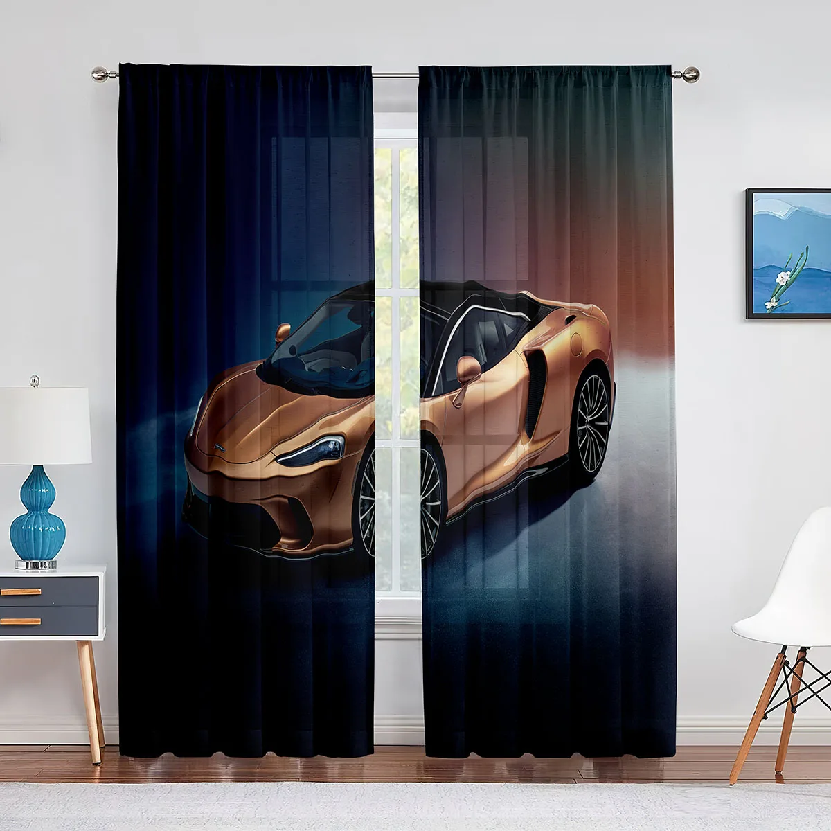 

2 Panels Cool Sports Car Print Curtains Landscape Curtains for Bedroom Living Room Floor-to-ceiling Window Kitchen Blinds Drape