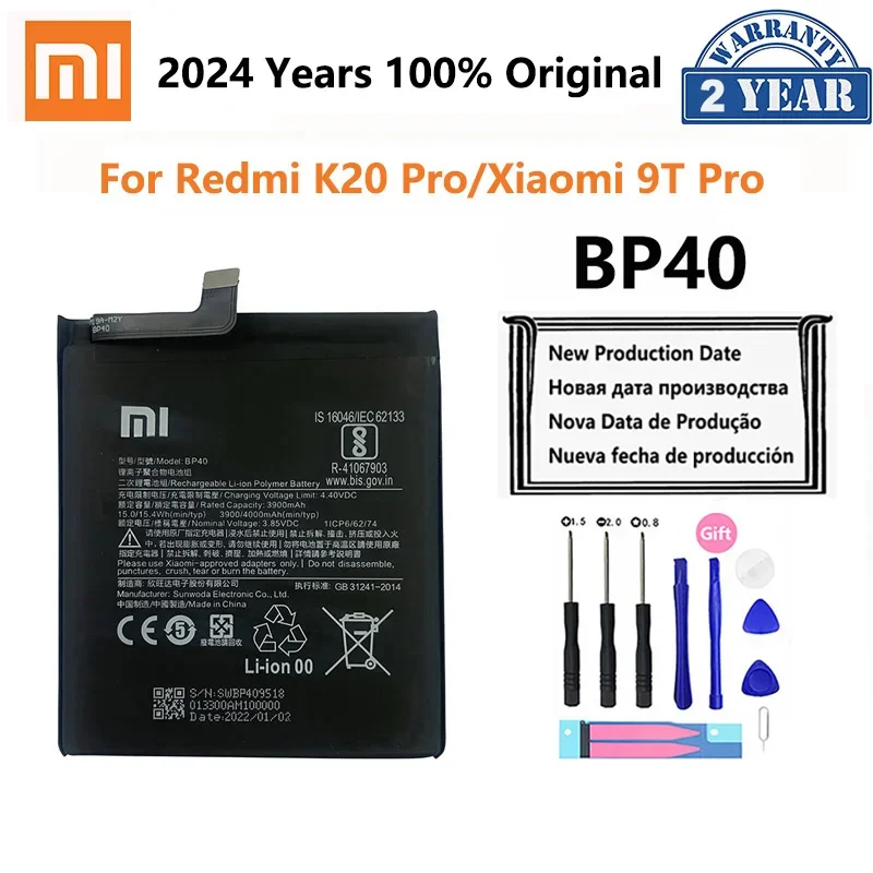 100% Original Battery BP41 BP40 For Xiaomi Mi 9T Mi9T RedmiK20 Redmi K20 Pro K20Pro 4000mAh High Capacity Phone Batteria