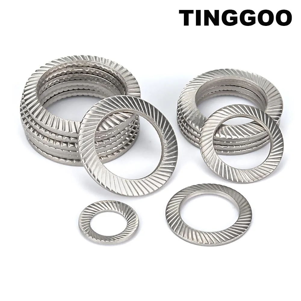 10/50pc M2.5 M3 M4 M5 M6 M8 M10 M12 M14 M16 DIN9250 304 Stainless Steel Knurled Elastic Gasket Disc Spring Serrated Lock Washer