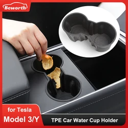 TPE Water Cup Holde for Tesla Model 3 Y 2023 Interior Accessories Silicone Waterproof Coasters Console Insert Double Hole Holder