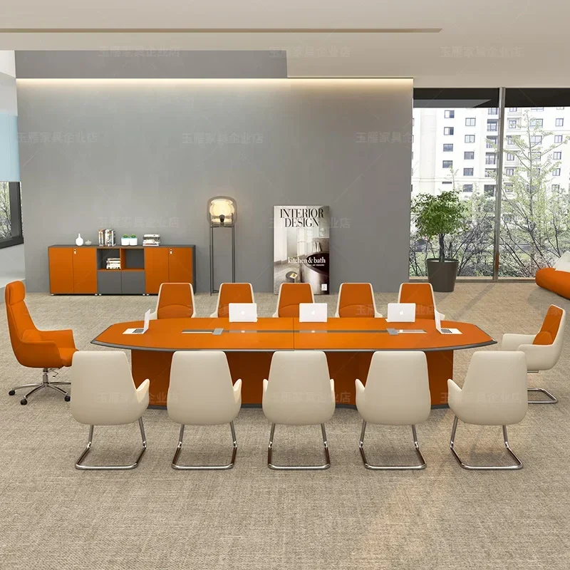 Office furniture lacquered conference table Creative orange negotiation table and chair combination simple and modern