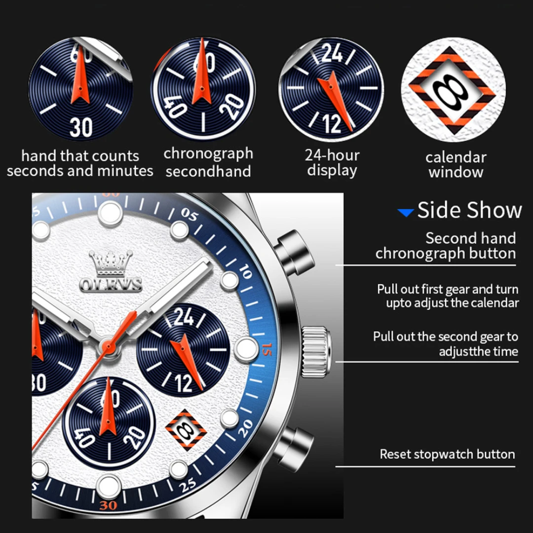 OLEVS-Montre de sport à quartz avec cadran rond, bracelet de montre en silicone, calendrier Shoous, cadeau, 5602