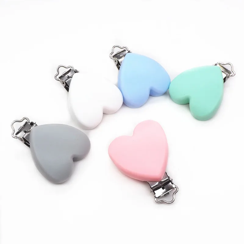 Chenkai 10PCS Heart Silicone Clips Baby Pacifier Dummy Teether Soother Nursing Jewelry Toy Accessory Holder Teething Clips