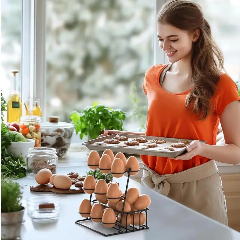 Counter Egg Holder Steel Fresh Eggs Dispenser Rack Metal Container Storage Holder Basket Organizer For Kitchen Countertop Rustic