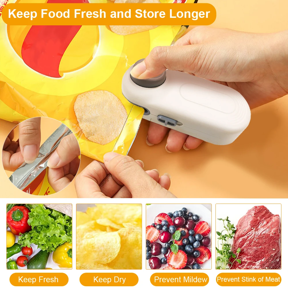 Mini Plastic Bags Sealer Portable Handheld Sealing Machine Rechargeable Heating Sealer for Snacks Food Storage Freshness