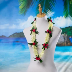 New Hawaiian Flowers Necklace Artificial Silk Pikake Lei Festival Performance Sun Beach Party Wreath For Hula Dancing Graduation