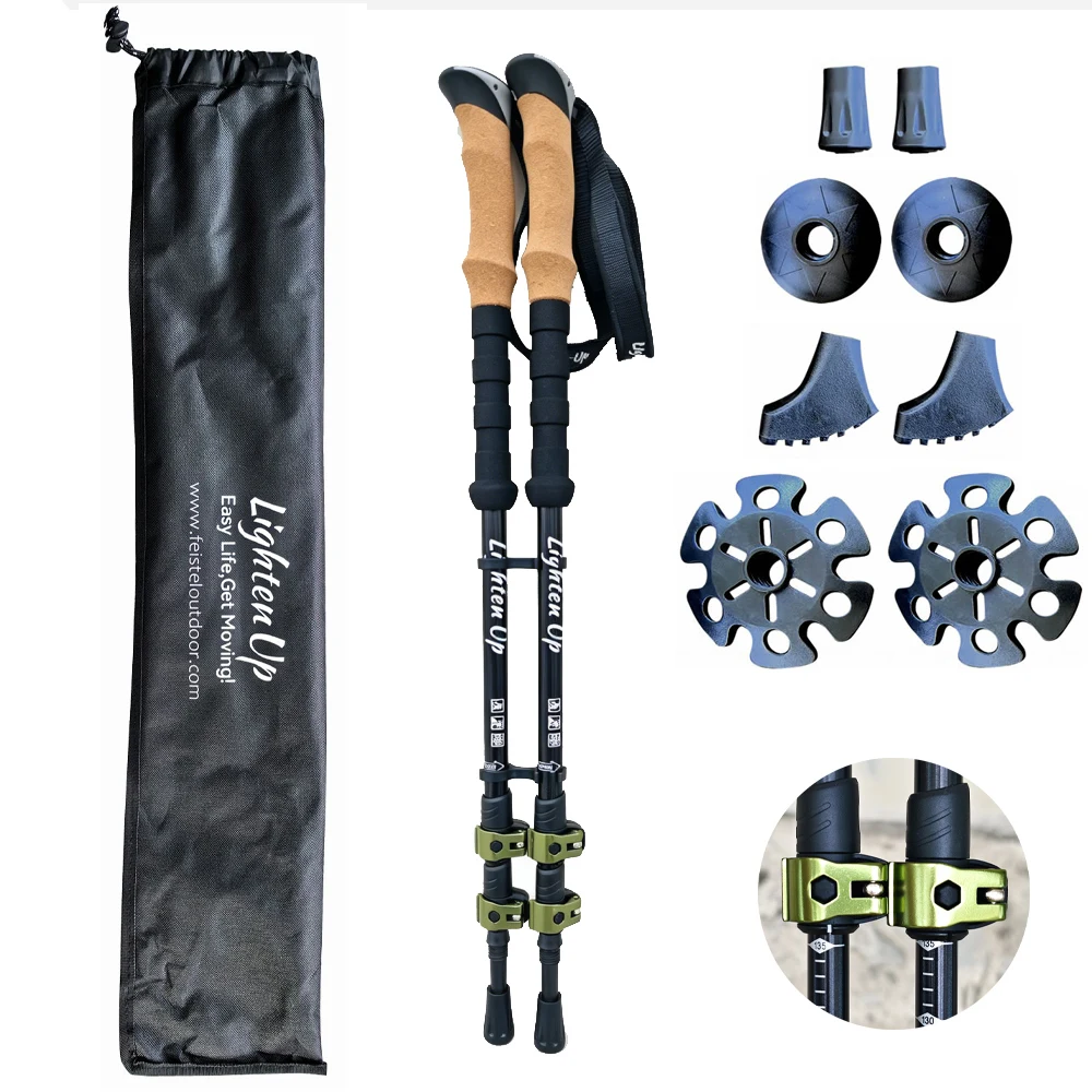 

4-Section Outdoor Fold Trekking Pole Camping Stick Walking Hiking Stick For Nordic Hiker Telescopic Club Easy Use