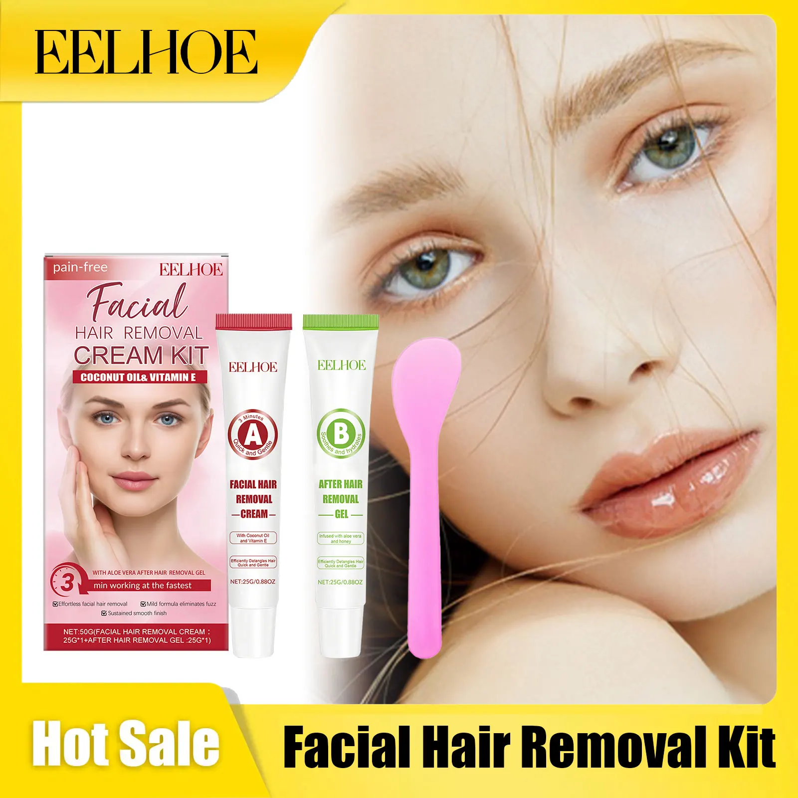 

EELHOE Facial Hair Removal Kit Clean Skin Removing Dirt Relieve Discomfort Massage Smooth Epidermis Facial Hair Removal Care Kit