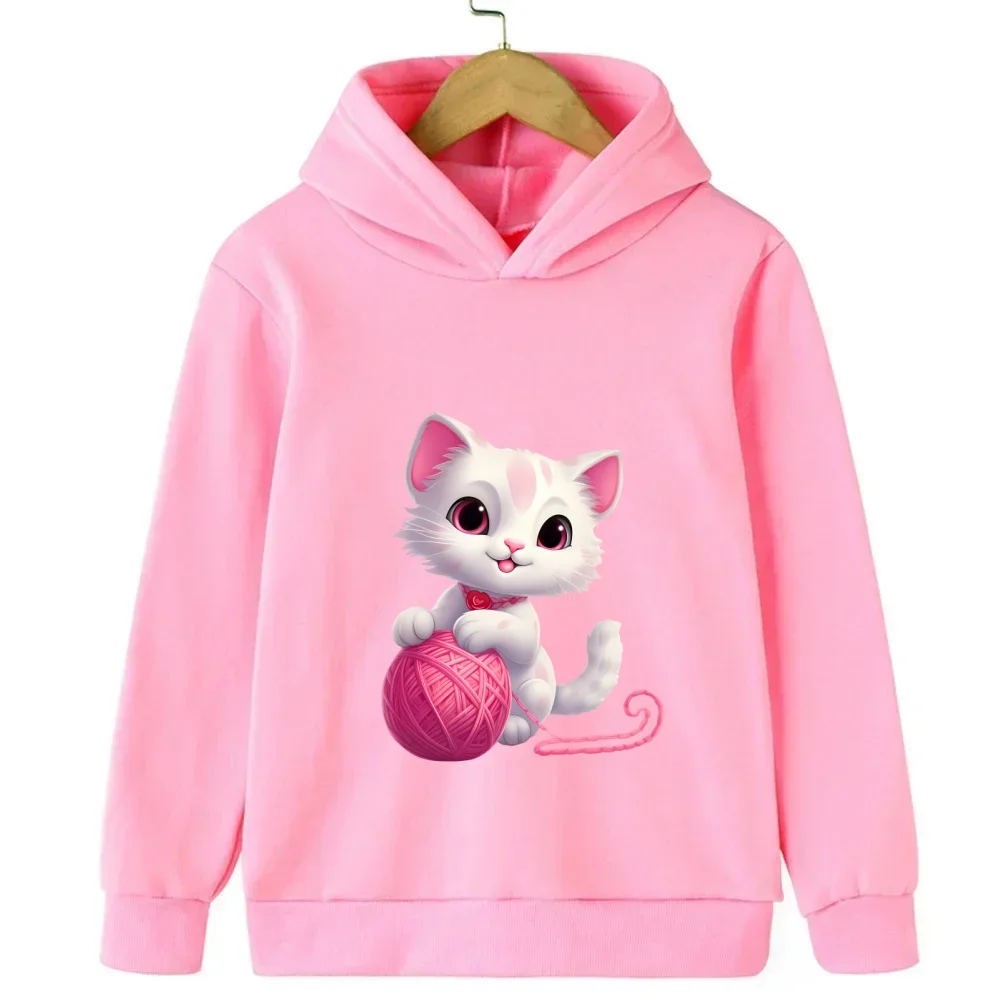 Gato dos desenhos animados impresso moletom com capuz para crianças, adolescentes, meninas, meninos, outono moda casual moletom de manga comprida