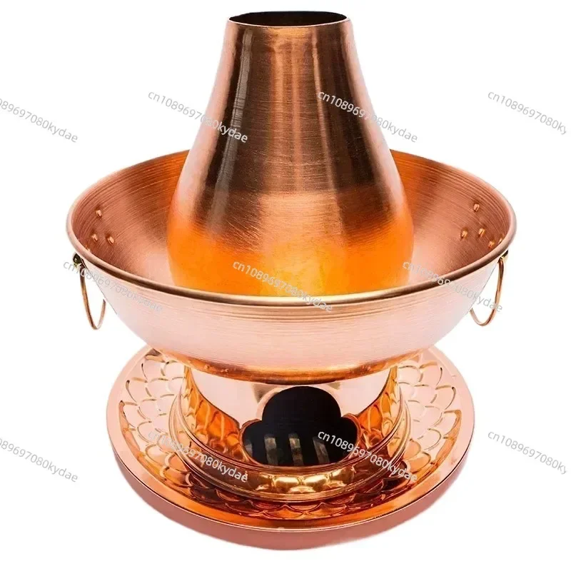 Olla de cobre para hot pot, estilo mandarín, hecha a mano, para carne instantánea, estilo Pekín antiguo