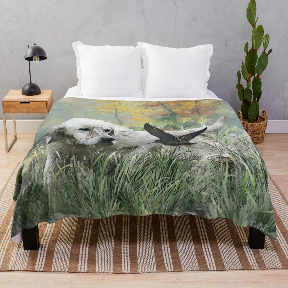 

English Setter , woodcock hunting season , Art Throw Blanket For Decorative Sofa Decorative Sofas Hairys Blankets