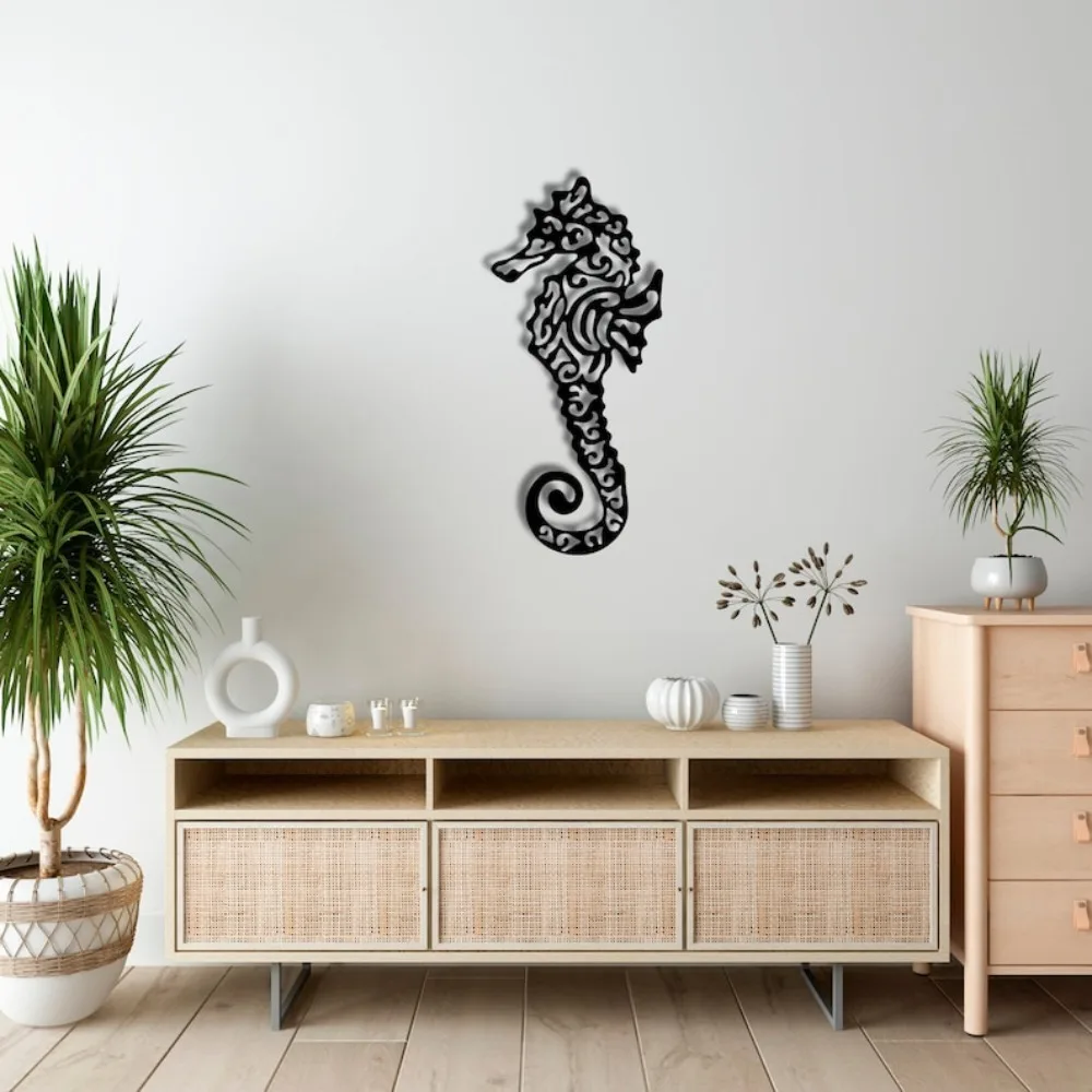 Arte de Parede em Metal com Tema de Cavalo-Marinho, Decoração Náutica para Banheiro, Pátio, Casa de Praia, Presente