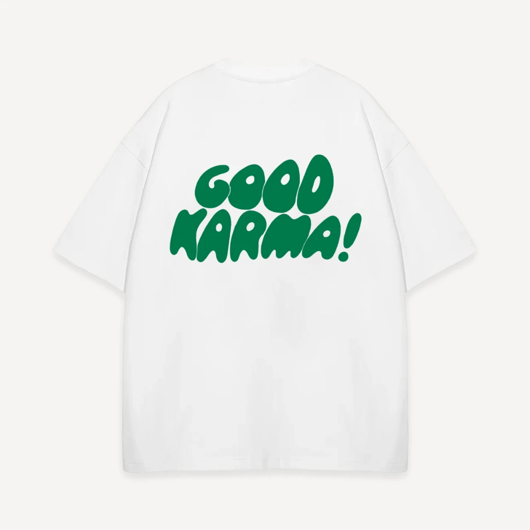 Good Karma Back Print Crew Neck T-Shirt Men Women Short Sleeve Cotton Loose Positive Vibe Casual Daily Street Tees