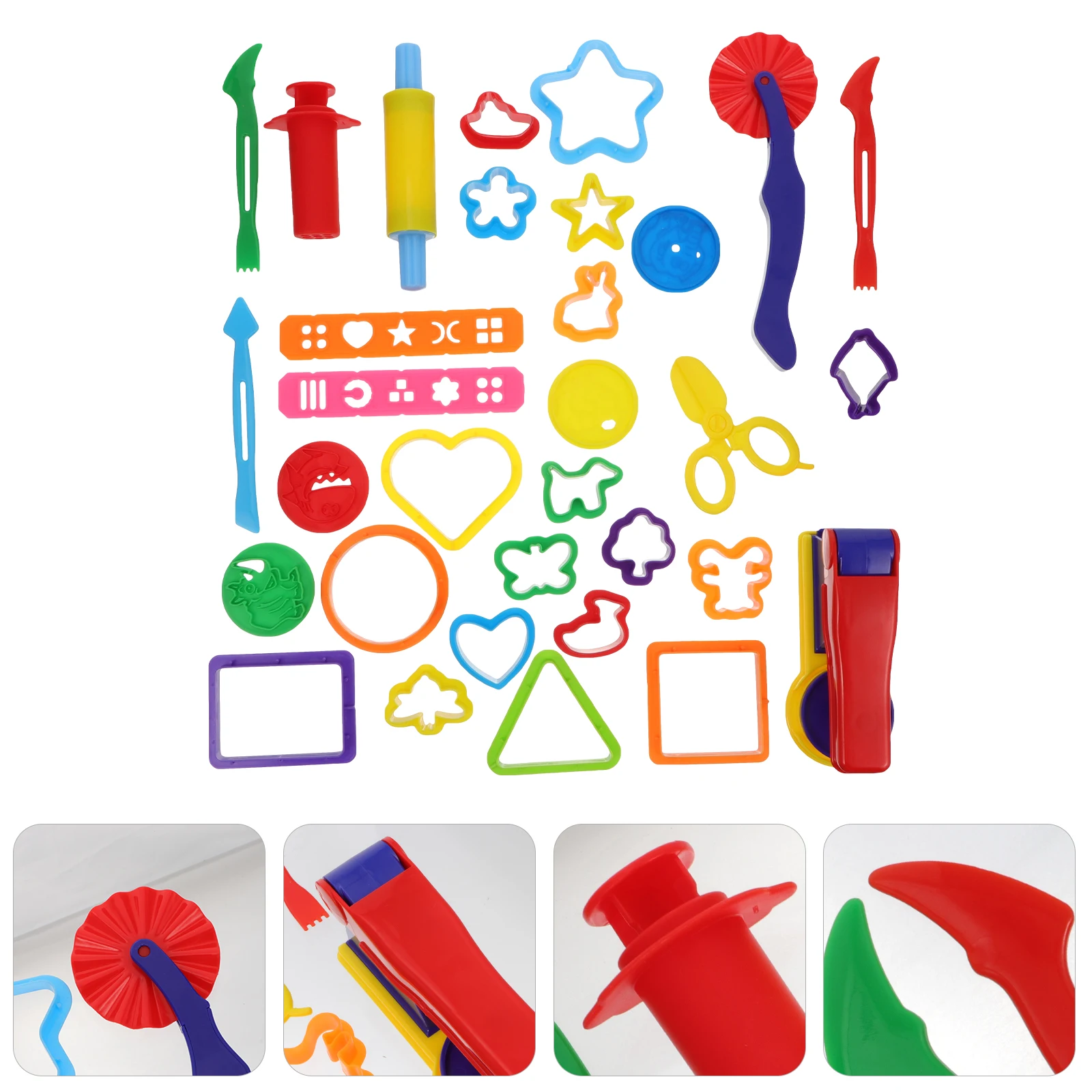 

32pcs Kids Educational Color Clay Set Handmade Plasticine Tools Noodle Making Molds Triangular Circular Diy Creative Play