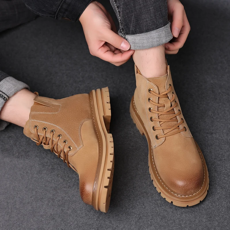 

New Maden Men Anti-slip Boots Winter Retro Cow Suede Tooling Boots Wearable Handmade Desert Shoelac Boots Motorcycle Ankle Shoes