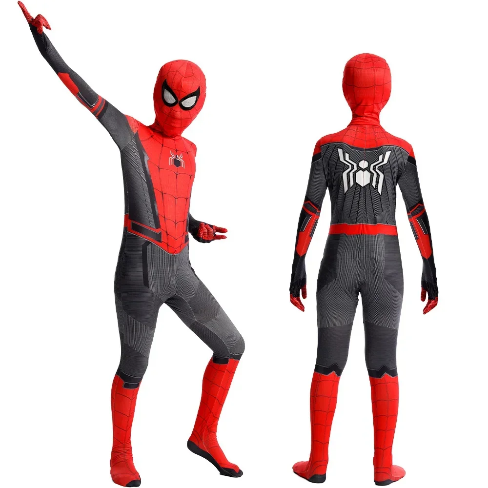 Spider-Man Superhero Jumpsuits Long Sleeve Cosplay Costume with Face Mask Halloween Masquerade Carnival Costume for Kids Adult