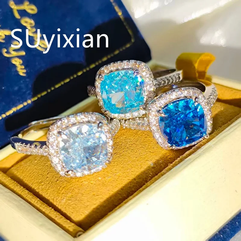 925 Sterling Silber Stilvoller und Einfacher Eisblumen-Schliff Prinzessin Quadratischer Zirkon-Ring Geburtstags- und Jubiläumsgeschenk – Detail 3