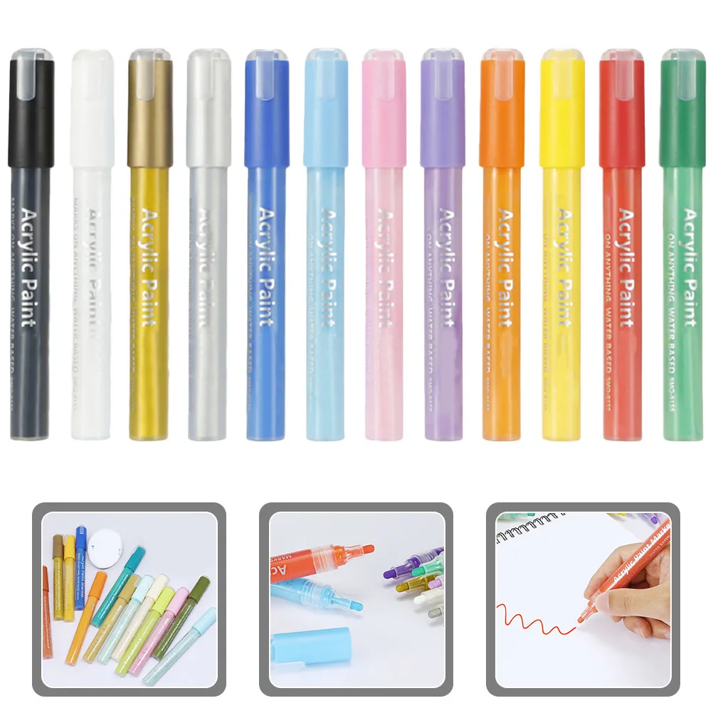 

12Pcs Creative Paint Markers for Paper Wood Glass Excellent Coloring Drawing Pens for Home School Art Craft Activities