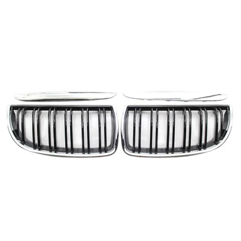 Excellent-Car Chrome Double Line Front Hood Kidney Grill Mesh Sport Racing Grills For BMW 3 Series E90 E91 2005-2008