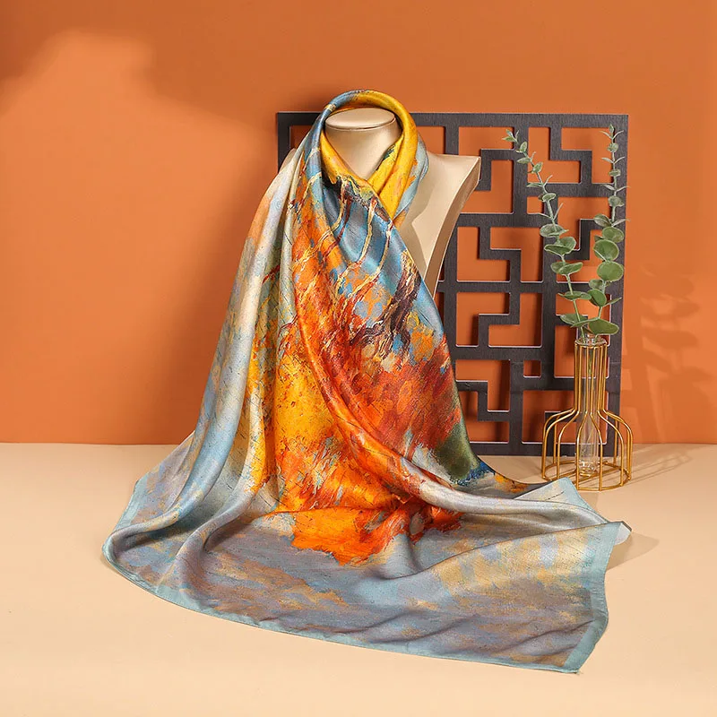 

Silk Chiffon Scarf 88x88cm UPF50+ Lightweight Skin Protection Floral Print Luxury Gift Wrap Travel Accessory Silk Care Included