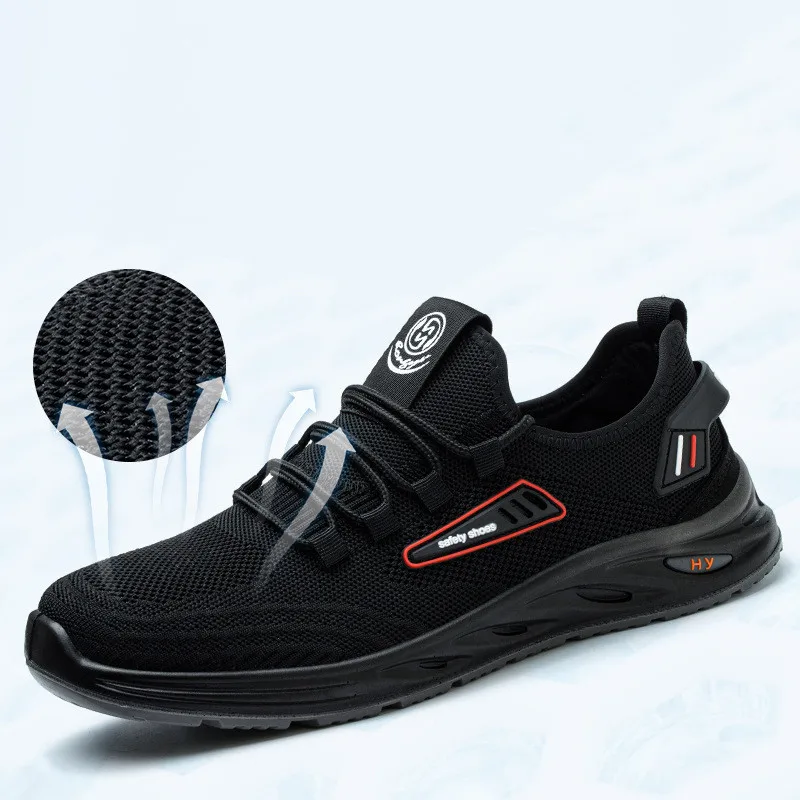 plus size men casual breathable plastic toe caps work safety shoes summer mesh security boots worker insulated footwear protect