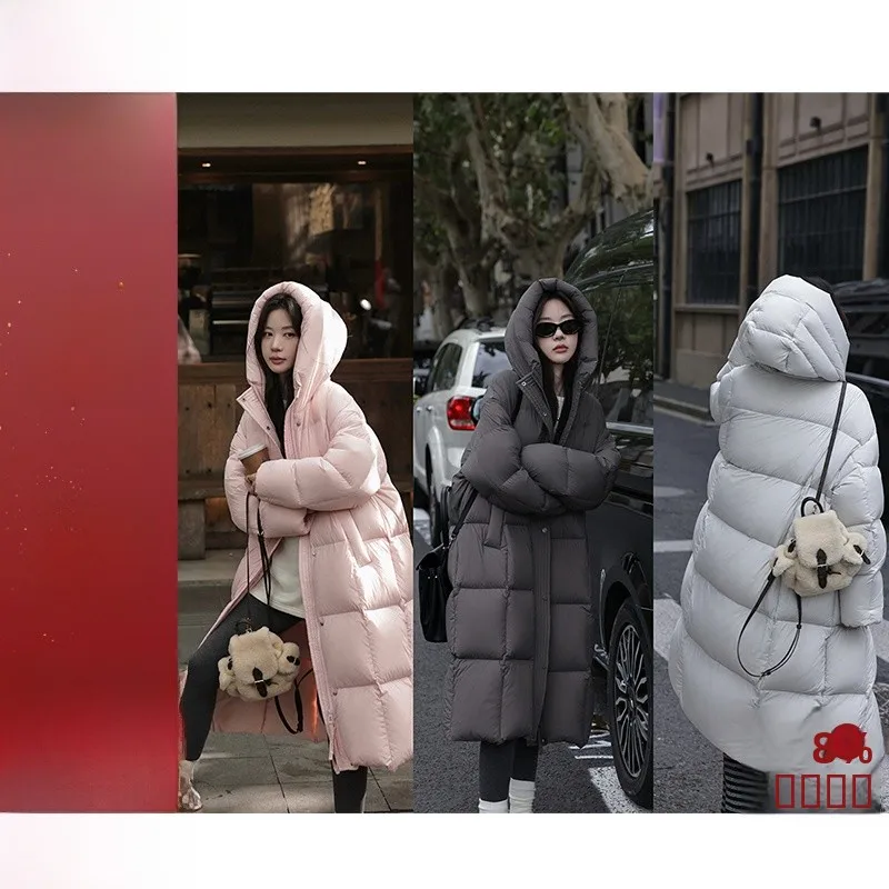 

Bebi 300 Fill Power down Jaet Long Hooded Blanket Sle Warmth Puffer Coat Korean Sle Thiened Long Sve Zipper Closure