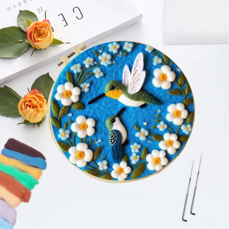 CHENISTORY اللوحة Diy الصوف طقم تطريز الإبداعية Diy الطيور فراشة الصوف إبرة ورأى زهرة صورة عدة الحرفية اللوحة هدية