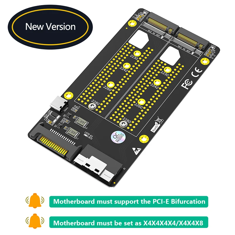 Двойной M.2 NVME M Key to SFF-8654 8i адаптер SATA Type C источник питания материнская плата поддержка PCIe bifurкация M2 SSD переходная плата