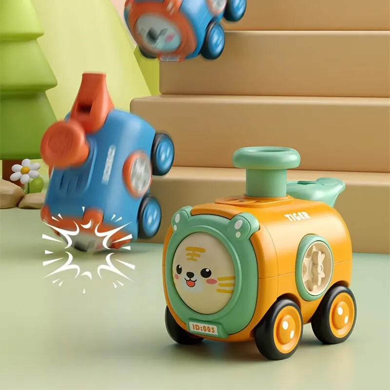 لعبة سيارة للأطفال بالقصور الذاتي - اضغط على الوضع الأمامي، قطار تغيير الوجه مع صافرة، مقاومة للسقوط ABS