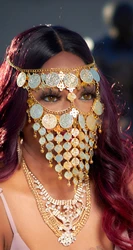 Bohemian Style Luxurious Gold And Silver Dual Color Multi-layer Circular Coin Tassel Metal Women's Jewelry Mask