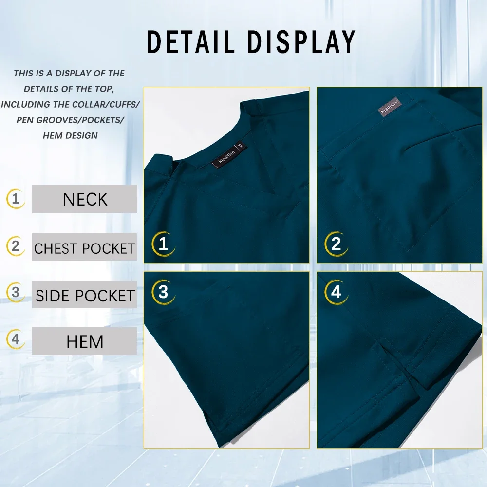 Medical Uniform Women Pet Grooming Workwear Doctor Nurse Scrubs Sets Operating Room Surgical Gown Elastic Top Pants With Pockets