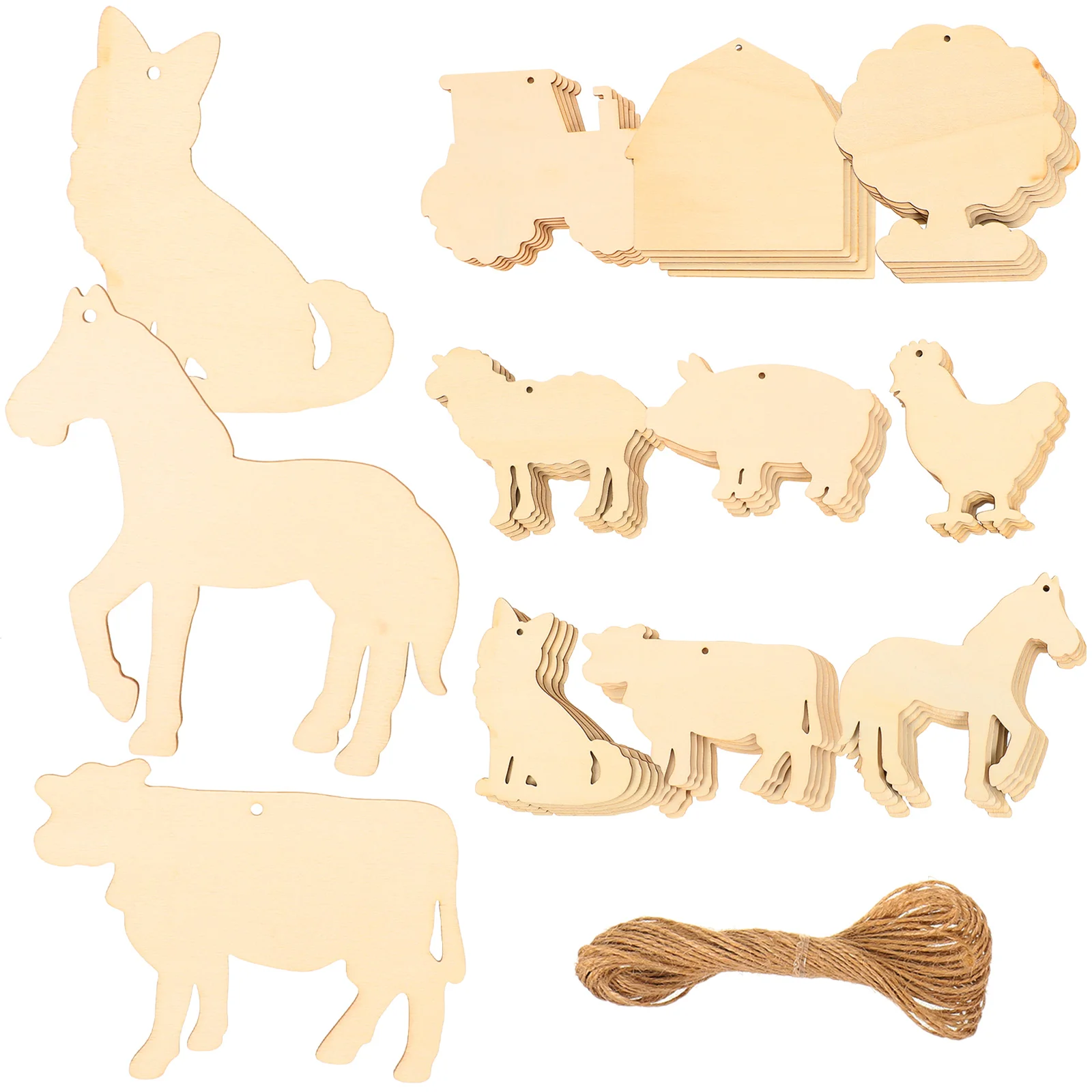 

Unpainted Farm Animal Wood Pieces Blank Wooden Slices Unfinished Cutouts Pendants Decor Kindergarten Craft for Children