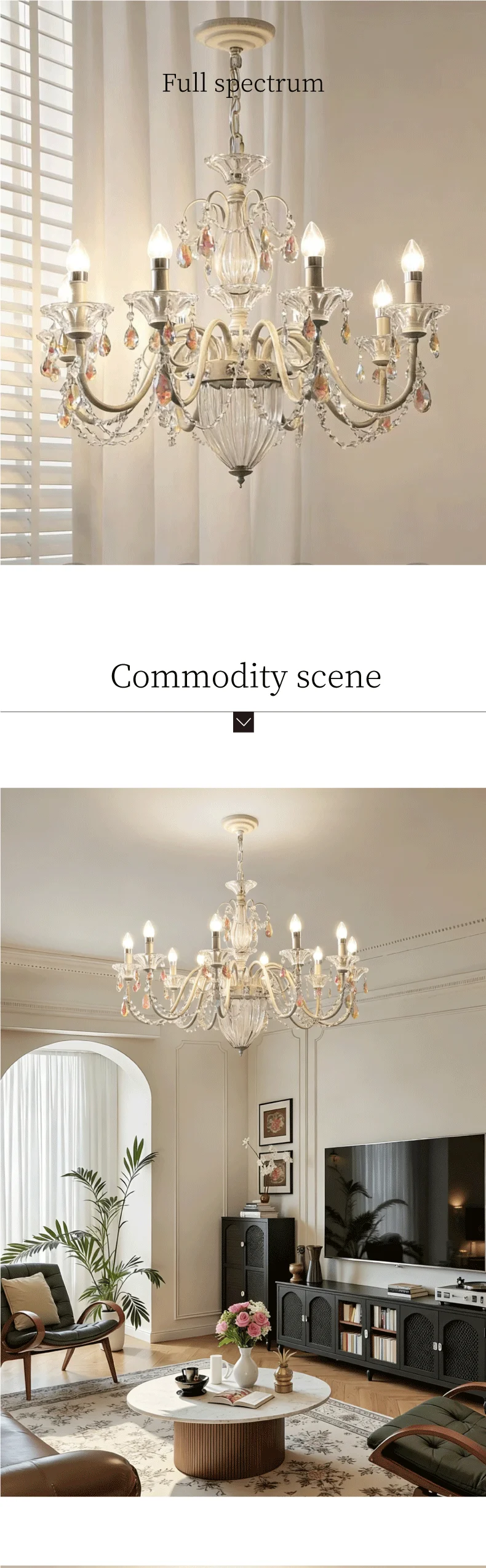 White Candle E14 LED Chandelier French Romantic Crystals