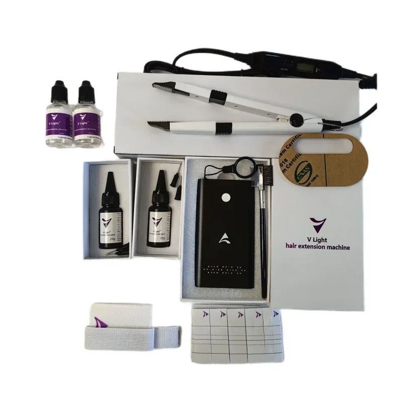 V-Light Technology Hair Extension Machine white Hair Extension Tools Kit Set with V light Hair extension glue / 2025 Hot sales .