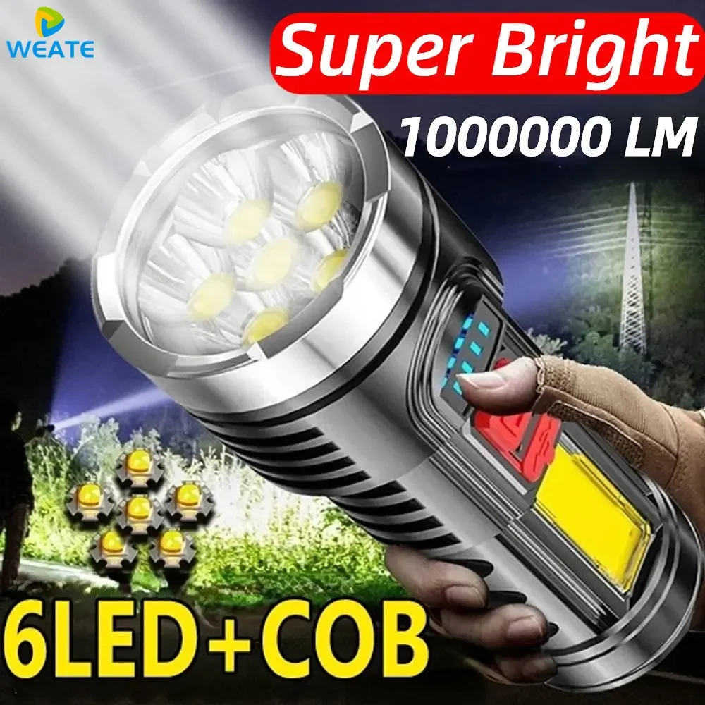 

New Style 6LED Flashlight Mini Portable Lamp with Built-in 18650 Battery USB Rechargeable COB LED Flashlight for Camping Lights