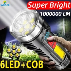 New Style 6LED Flashlight Mini Portable Lamp with Built-in 18650 Battery USB Rechargeable COB LED Flashlight for Camping Lights