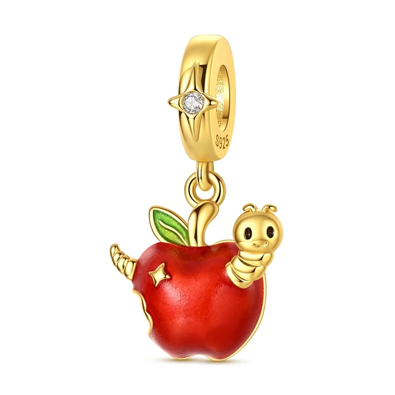 

925 Sterling Silver Charms Bead Golden Luminous Apple Bug Dangle Fit Original Bracelet DIY Women Jewelry