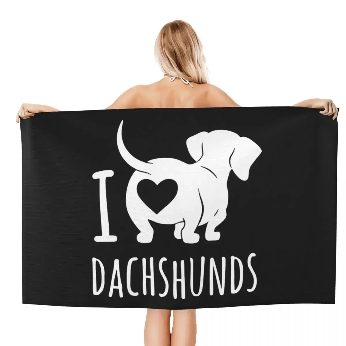 Custom I Love Dachshunds Beach Towel Badger Sausage Wiener Dog Super Soft Microfiber Shower Towels