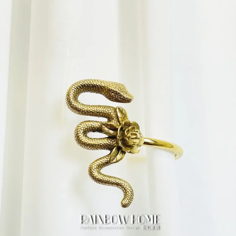 French rose and snake animal brass curtain hook, wall hook, strap hook, living room bedroom, American Southeast Asian style