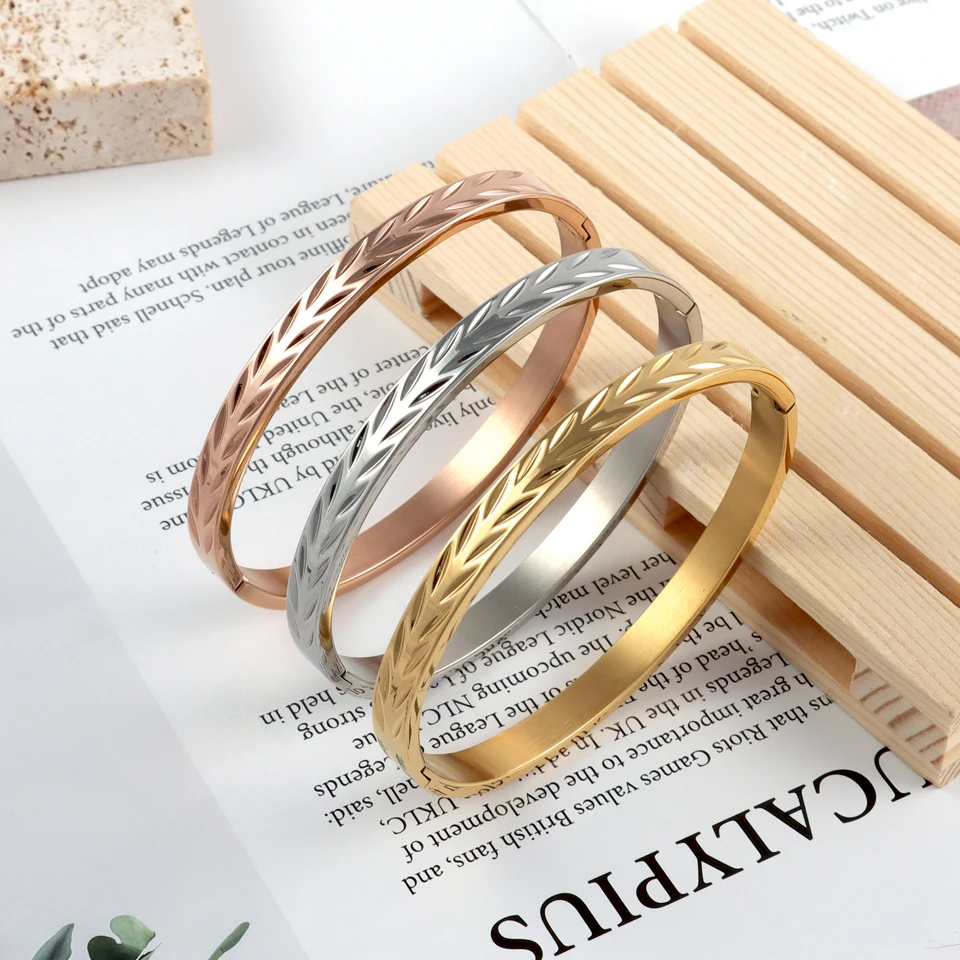 New Design Luxury Brand Leaf Stainless Steel Bracelets Bangles For Women Girl Cuff Wristband Female Jewelry Accessory Gift