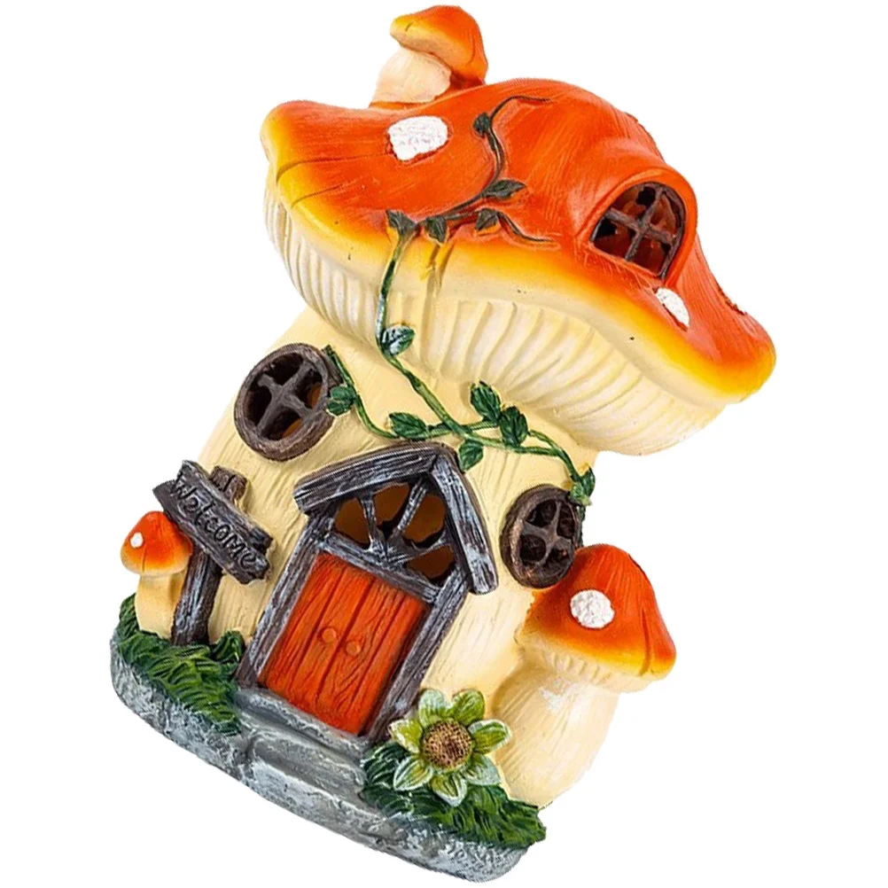 Lampa w kształcie grzybka, żywica, solarna dekoracja ogrodowa, zewnętrzna lampa trawnikowa, ozdoba w kształcie domku grzybka, solarne lampki ogrodowe.