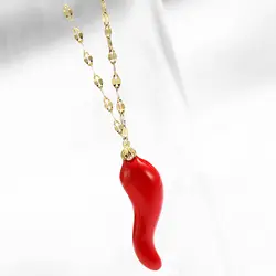 CARLIDANA Enamel Chili Charm Pendant Necklace Lucky Horn Pendant Necklace Gold Color Stainless Steel Red Chili Pepper Necklace