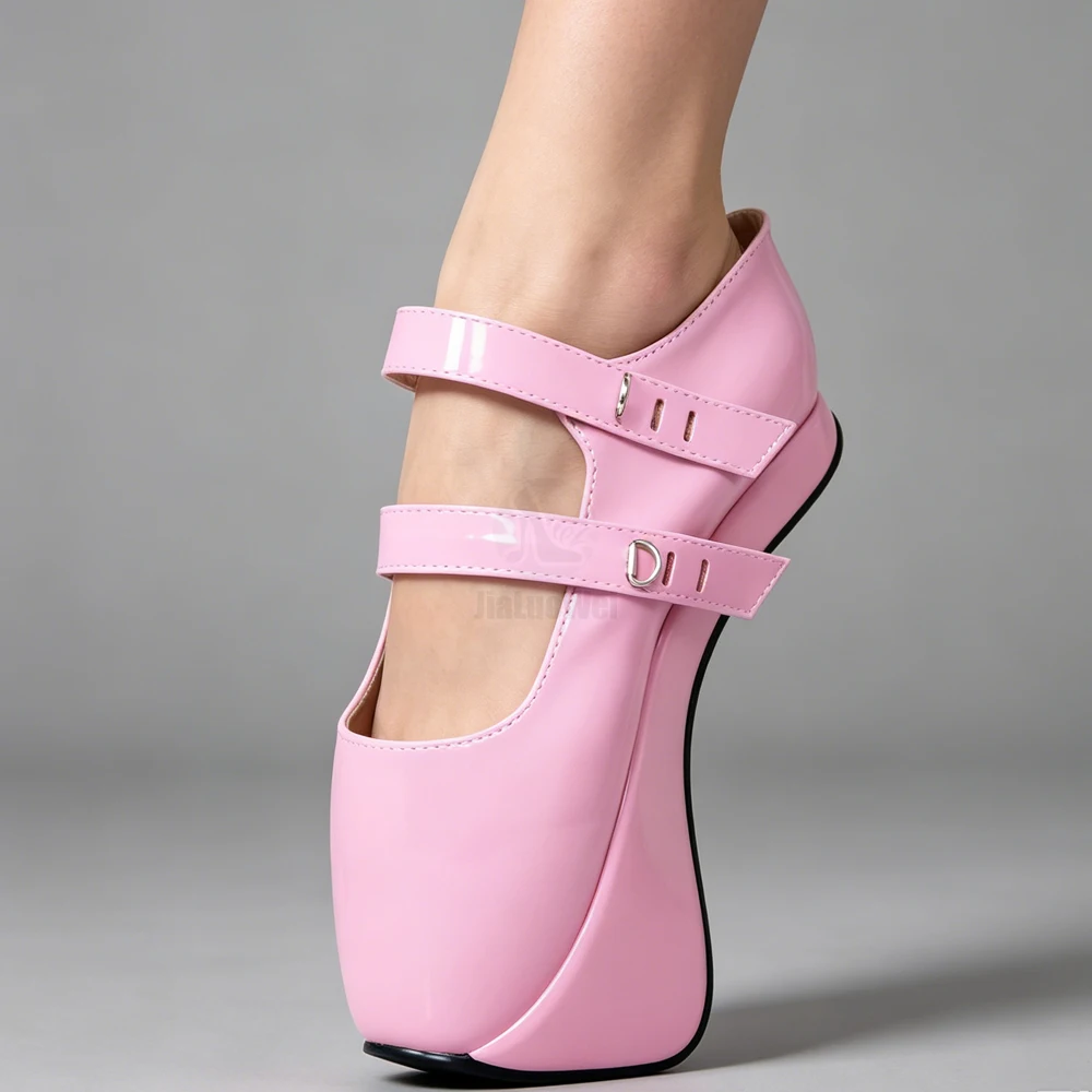 18CM/7" Hoof Heel Peach Metallic Ultra High Heel Mary Jane Unisex Cosplay Nightclub Sexy Ballet Heel Shoes - view 4