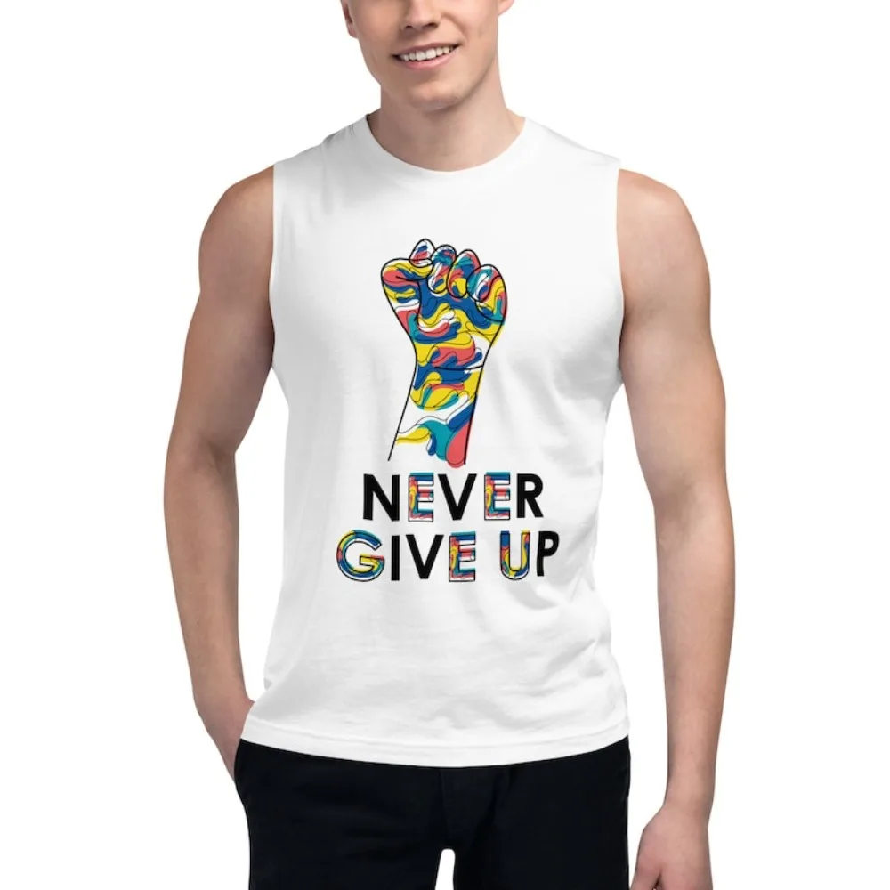 

Never Give Up Unisex Muscle Shirt Athletic Tank Top Sports Wear Sleeveless Men Women Tshirt Motivational Gift for Him/Her Yoga